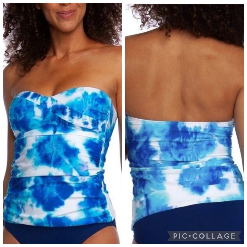 La Blanca Glow Away Tankini Top with Removable Halter Spray Wire-Free Size 8